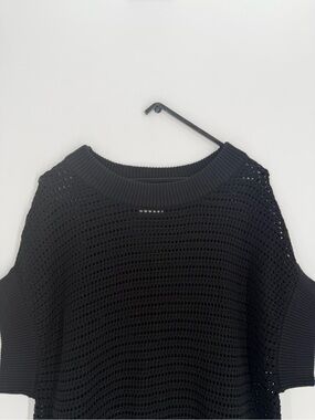 Varley Corvallis Open Knit Drawcord Cinched Hem Black Sweater